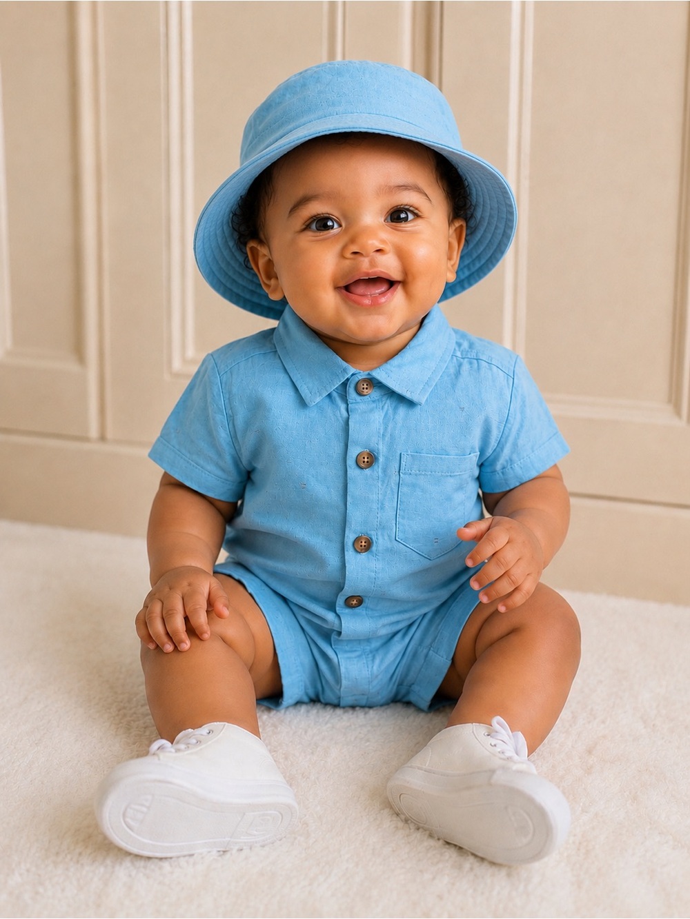 Volcom Light Blue Baby One-Piece Romper with Matching Hat